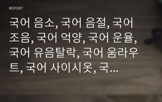 국어 음소, 국어 음절, 국어 조음, 국어 억양, 국어 운율, 국어 유음탈락, 국어 움라우트, 국어 사이시옷, 국어 구개음화 분석(국어, 음소, 음절, 조음, 억양, 운율, 유음탈락, 움라우트, 사이시옷, 구개음화)