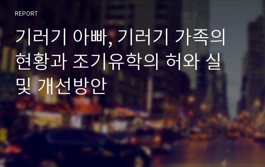 기러기 아빠, 기러기 가족의 현황과 조기유학의 허와 실 및 개선방안