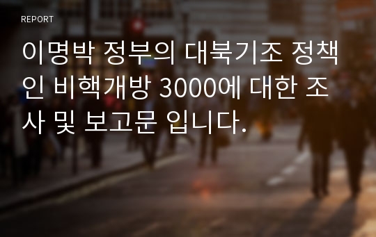 이명박 정부의 대북기조 정책인 비핵개방 3000에 대한 조사 및 보고문 입니다.