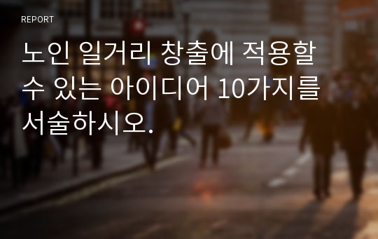 노인 일거리 창출에 적용할 수 있는 아이디어 10가지를 서술하시오.