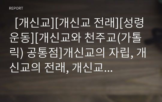   [개신교][개신교 전래][성령운동][개신교와 천주교(가톨릭) 공통점]개신교의 자립, 개신교의 전래, 개신교의 기회영역, 개신교의 구역조직, 개신교의 법 이해, 개신교의 성령운동, 개신교와 천주교(가톨릭)의 공통점