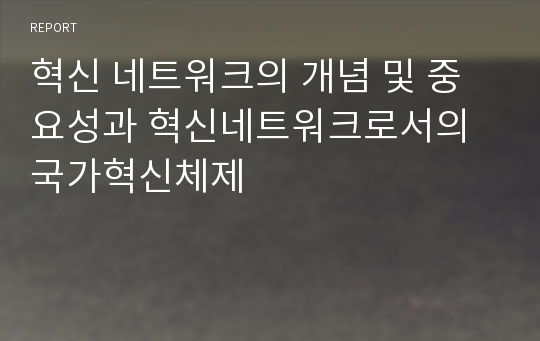 혁신 네트워크의 개념 및 중요성과 혁신네트워크로서의 국가혁신체제