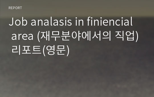 Job analasis in finiencial area (재무분야에서의 직업) 리포트(영문)