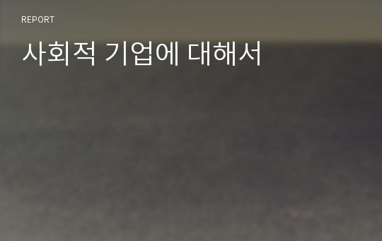 사회적 기업에 대해서