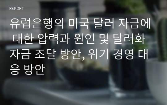 유럽은행의 미국 달러 자금에 대한 압력과 원인 및 달러화 자금 조달 방안, 위기 경영 대응 방안