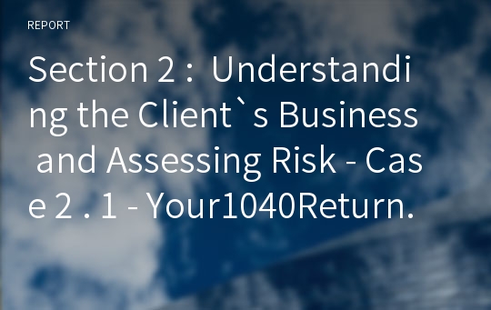 Section 2 :  Understanding the Client`s Business and Assessing Risk - Case 2 . 1 - Your1040Return.com