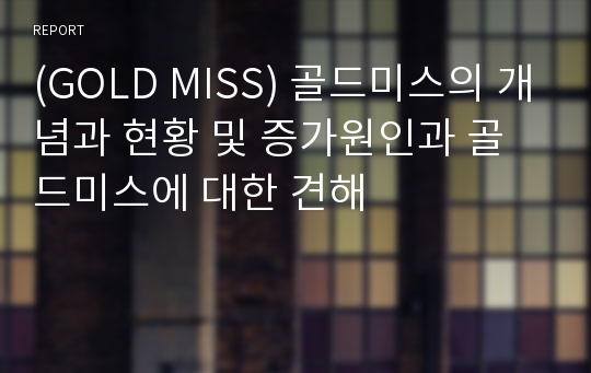 (GOLD MISS) 골드미스의 개념과 현황 및 증가원인과 골드미스에 대한 견해