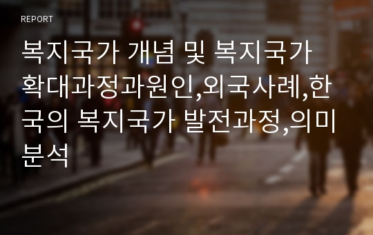 복지국가 개념 및 복지국가 확대과정과원인,외국사례,한국의 복지국가 발전과정,의미분석