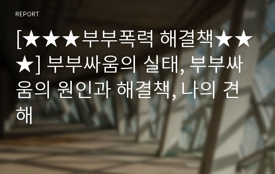 [★★★부부폭력 해결책★★★] 부부싸움의 실태, 부부싸움의 원인과 해결책, 나의 견해