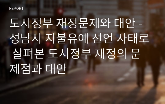 도시정부 재정문제와 대안 - 성남시 지불유예 선언 사태로 살펴본 도시정부 재정의 문제점과 대안