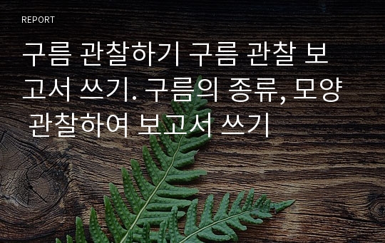 구름 관찰하기 구름 관찰 보고서 쓰기. 구름의 종류, 모양 관찰하여 보고서 쓰기