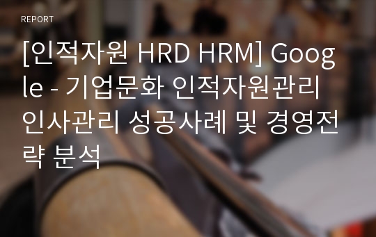 [인적자원 HRD HRM] Google - 기업문화 인적자원관리 인사관리 성공사례 및 경영전략 분석