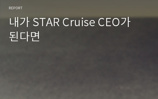 내가 STAR Cruise CEO가 된다면