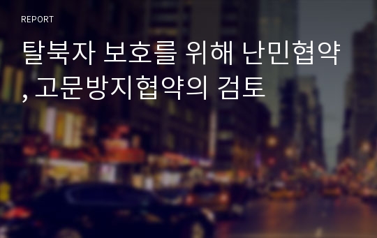 탈북자 보호를 위해 난민협약, 고문방지협약의 검토