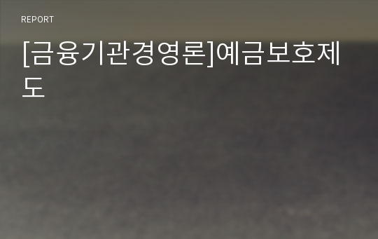 [금융기관경영론]예금보호제도