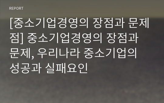 [중소기업경영의 장점과 문제점] 중소기업경영의 장점과 문제, 우리나라 중소기업의 성공과 실패요인