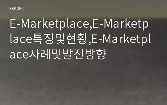 E-Marketplace,E-Marketplace특징및현황,E-Marketplace사례및발전방향