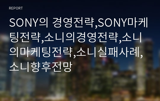 SONY의 경영전략,SONY마케팅전략,소니의경영전략,소니의마케팅전략,소니실패사례,소니향후전망