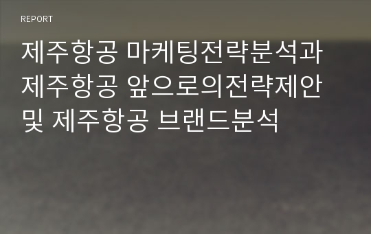 제주항공 마케팅전략분석과 제주항공 앞으로의전략제안 및 제주항공 브랜드분석