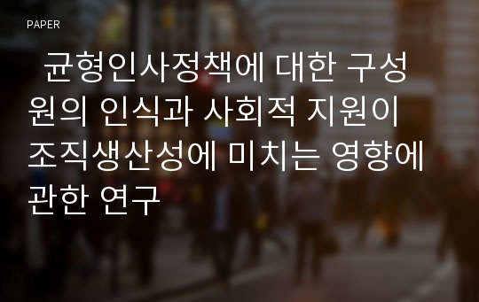   균형인사정책에 대한 구성원의 인식과 사회적 지원이 조직생산성에 미치는 영향에 관한 연구