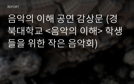 음악의 이해 공연 감상문 (경북대학교 &lt;음악의 이해&gt; 학생들을 위한 작은 음악회)