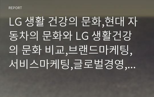 LG 생활 건강의 문화,현대 자동차의 문화와 LG 생활건강의 문화 비교,브랜드마케팅,서비스마케팅,글로벌경영,사례분석,swot,stp,4p