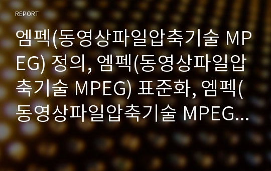 엠펙(동영상파일압축기술 MPEG) 정의, 엠펙(동영상파일압축기술 MPEG) 표준화, 엠펙(동영상파일압축기술 MPEG)무손실데이터압축, 엠펙(동영상파일압축기술 MPEG)장면전환검출