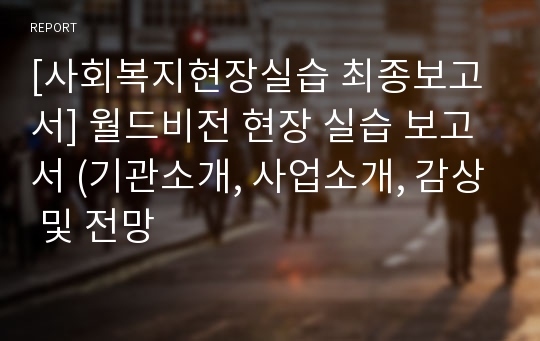 [사회복지현장실습 최종보고서] 월드비전 현장 실습 보고서 (기관소개, 사업소개, 감상 및 전망