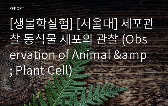 [생물학실험] [서울대] 세포관찰 동식물 세포의 관찰 (Observation of Animal &amp; Plant Cell)