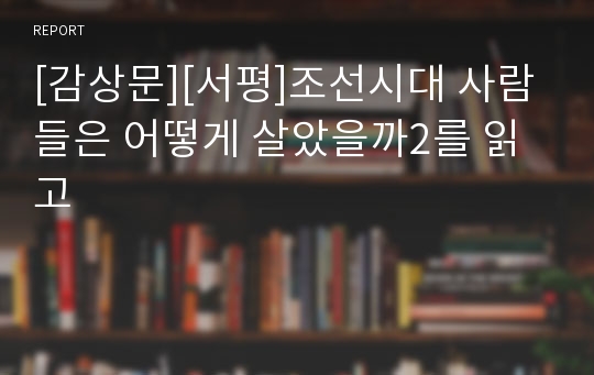 [감상문][서평]조선시대 사람들은 어떻게 살았을까2를 읽고