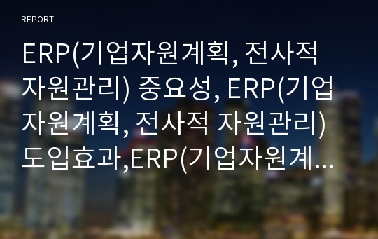 ERP(기업자원계획, 전사적 자원관리) 중요성, ERP(기업자원계획, 전사적 자원관리) 도입효과,ERP(기업자원계획, 전사적 자원관리) 사례,향후 ERP(기업자원계획) 활용 방향