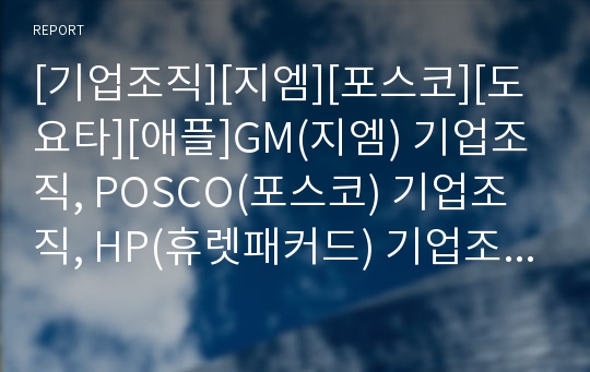 [기업조직][지엠][포스코][도요타][애플]GM(지엠) 기업조직, POSCO(포스코) 기업조직, HP(휴렛패커드) 기업조직, 도요타(토요타, 도요다) 기업조직,애플 기업조직 분석