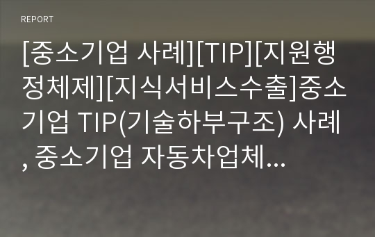 [중소기업 사례][TIP][지원행정체제][지식서비스수출]중소기업 TIP(기술하부구조) 사례, 중소기업 자동차업체 사례, 중소기업 지원행정체제 사례, 중소기업 지식서비스수출 사례