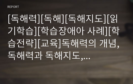 [독해력][독해][독해지도][읽기학습][학습장애아 사례][학습전략][교육]독해력의 개념, 독해력과 독해지도, 독해력과 읽기학습, 독해력과 학습장애아 사례, 독해력의 학습전략 분석