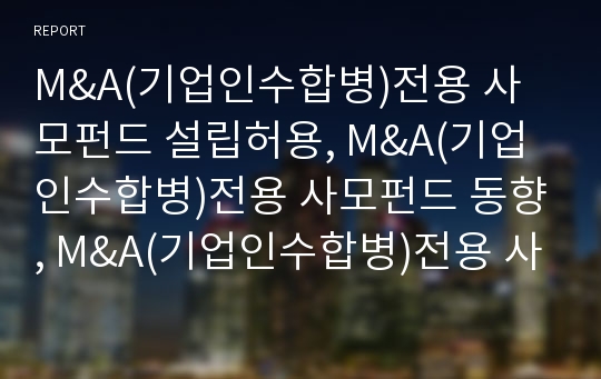 M&amp;A(기업인수합병)전용 사모펀드 설립허용, M&amp;A(기업인수합병)전용 사모펀드 동향, M&amp;A(기업인수합병)전용 사모펀드 투자종목, 향후 M&amp;A(기업인수합병)전용 사모펀드 과제