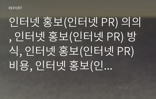 인터넷 홍보(인터넷 PR) 의의, 인터넷 홍보(인터넷 PR) 방식, 인터넷 홍보(인터넷 PR) 비용, 인터넷 홍보(인터넷 PR) 지침, 인터넷 홍보(인터넷 PR) 전략,제고 방향