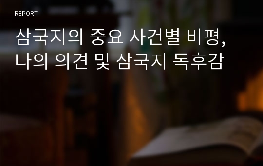 삼국지의 중요 사건별 비평, 나의 의견 및 삼국지 독후감