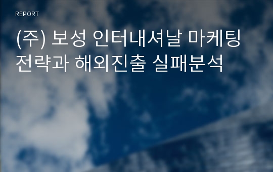 (주) 보성 인터내셔날 마케팅전략과 해외진출 실패분석