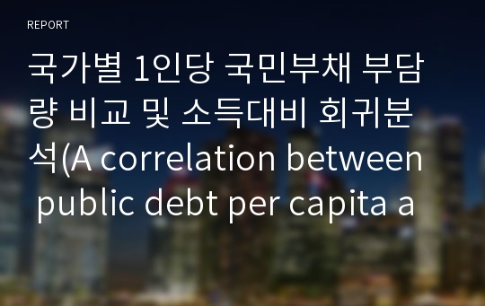 국가별 1인당 국민부채 부담량 비교 및 소득대비 회귀분석(A correlation between public debt per capita and GDP per capita)