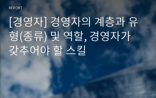 [경영자] 경영자의 계층과 유형(종류) 및 역할, 경영자가 갖추어야 할 스킬