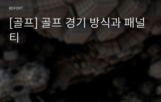 [골프] 골프 경기 방식과 패널티