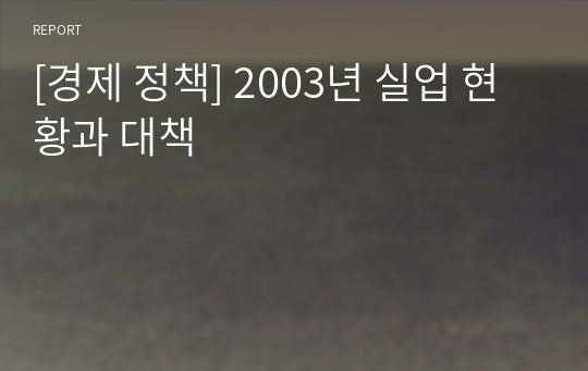 [경제 정책] 2003년 실업 현황과 대책