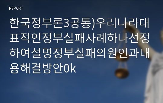 한국정부론3공통)우리나라대표적인정부실패사례하나선정하여설명정부실패의원인과내용해결방안0k