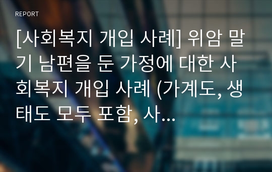 [사회복지 개입 사례] 위암 말기 남편을 둔 가정에 대한 사회복지 개입 사례 (가계도, 생태도 모두 포함, 사례평가 포함, 사례 개입 느낀점 포함