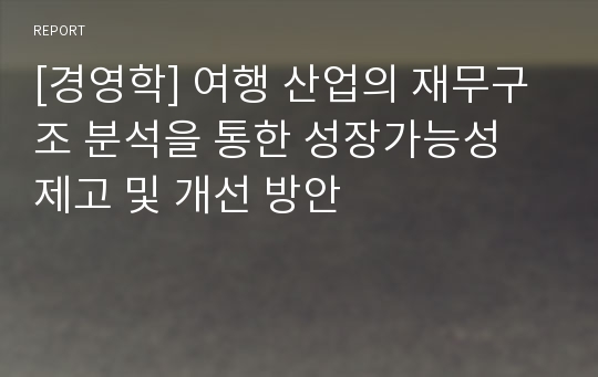 [경영학] 여행 산업의 재무구조 분석을 통한 성장가능성 제고 및 개선 방안