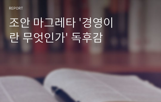 조안 마그레타 &#039;경영이란 무엇인가&#039; 독후감