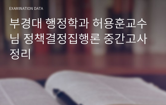 부경대 행정학과 허용훈교수님 정책결정집행론 중간고사 정리