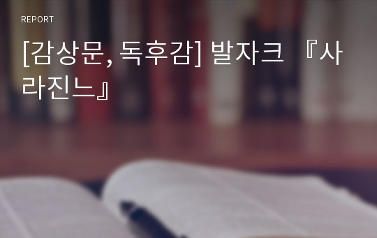 [감상문, 독후감] 발자크 『사라진느』