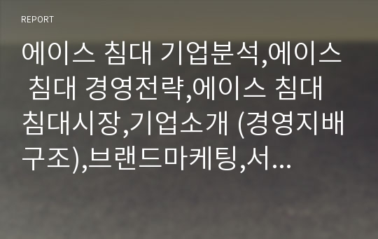 에이스 침대 기업분석,에이스 침대 경영전략,에이스 침대 침대시장,기업소개 (경영지배구조),브랜드마케팅,서비스마케팅,글로벌경영,사례분석,swot,stp,4p