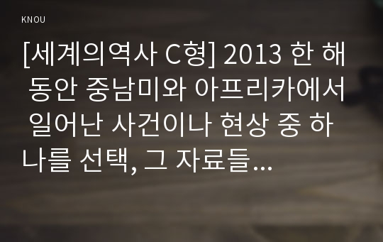 [세계의역사 C형] 2013 한 해 동안 중남미와 아프리카에서 일어난 사건이나 현상 중 하나를 선택, 그 자료들을 근거로 비판적이되 주체적인 글 작성